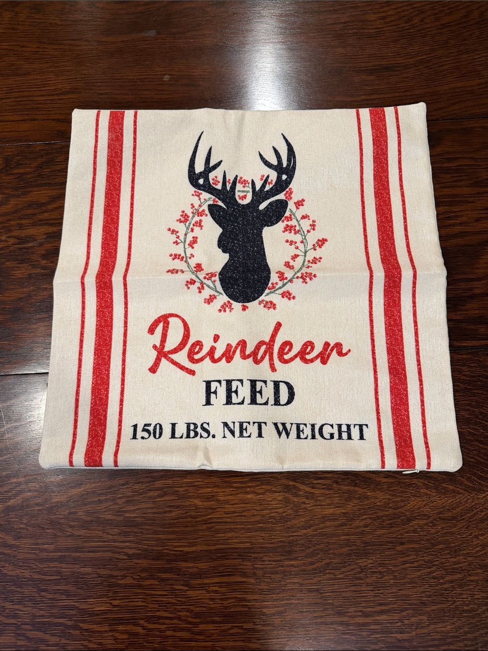 Reindeer Feed Decorative Pillow Cover - Red, Black on Cream new vintage look